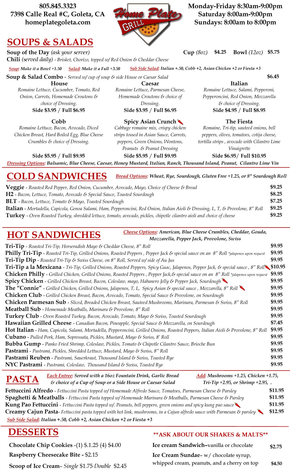 Home Plate Grill Lunch & Dinner Menu Page 2